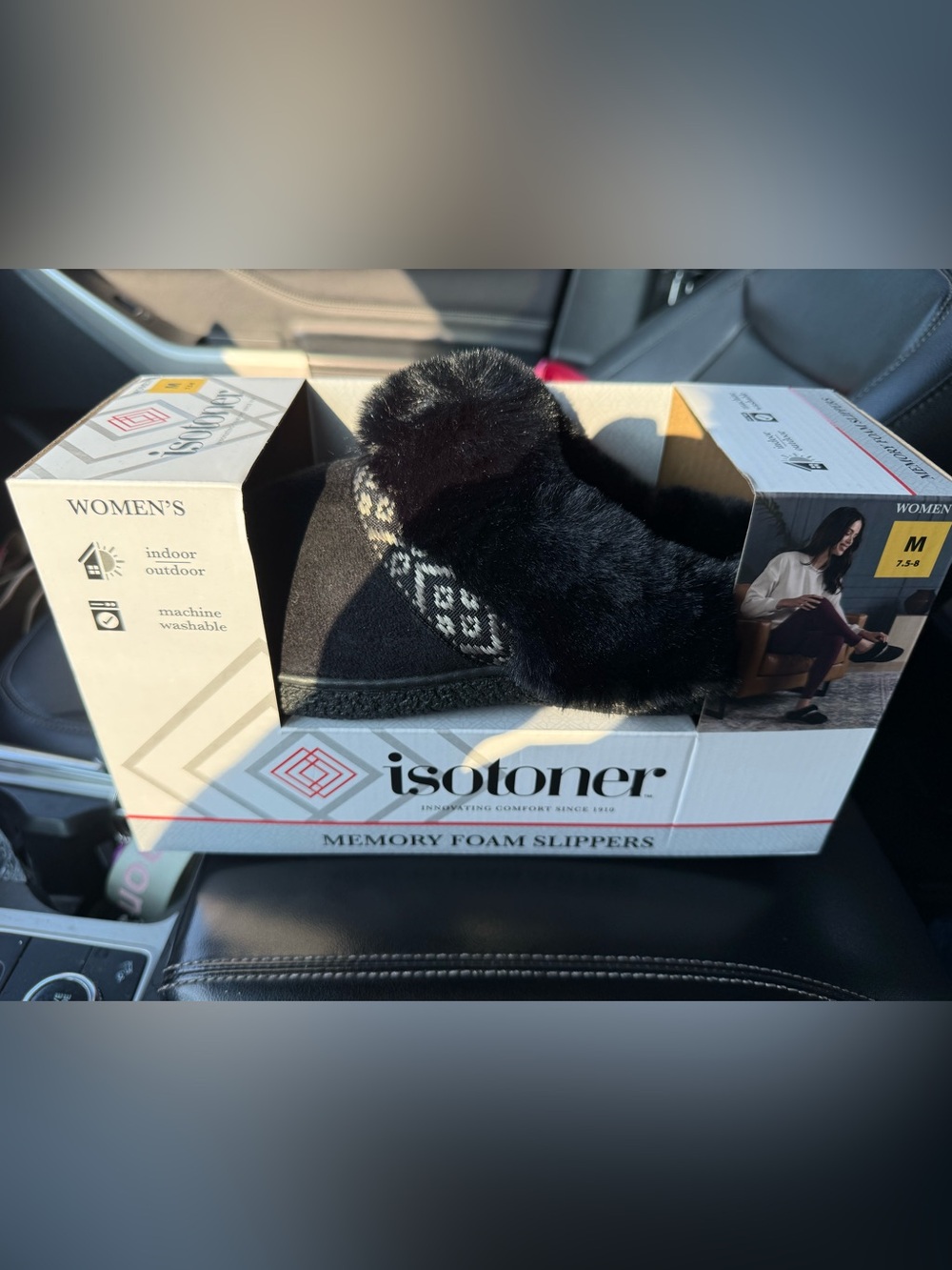 NIB Isotoner Black Memory Foam indoor/outdoor Slippers, Women’s size 7.5-8/M